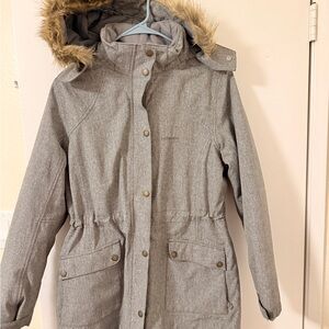 Lands' End Gray Hooded Jacket with Faux Fur